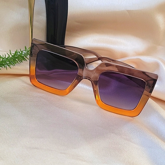 Ombre Sunglasses Square Frame Beautiful Sunglasses Radiant Brown and Orange - Picture 1 of 9